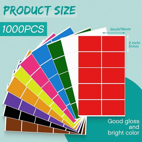 500 Pieces Rectangular Colored Labels Stickers 3 x 2 Inch, Large Color Coding Labels in 10 Assorted Colored Name Tags Moving in Kuwait