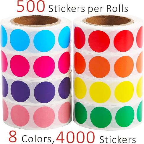 4000 PCS 1/2" Round Dot Stickers Circle Color Coding Labels for Coloring Marking Organizing(8 Rolls Colors, 500 Labels/Roll) in Saudi Arabia