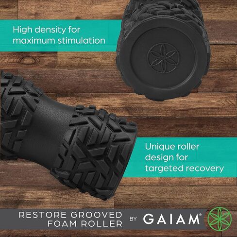 Gaiam Restore Grooved Foam Roller - Cradles The Spine, Calf, or Arms for Deep Muscle Release - Lightly Textured with Padding for Gentle Massage - 8" L x 4" D - Includes Massage Guide in Kuwait
