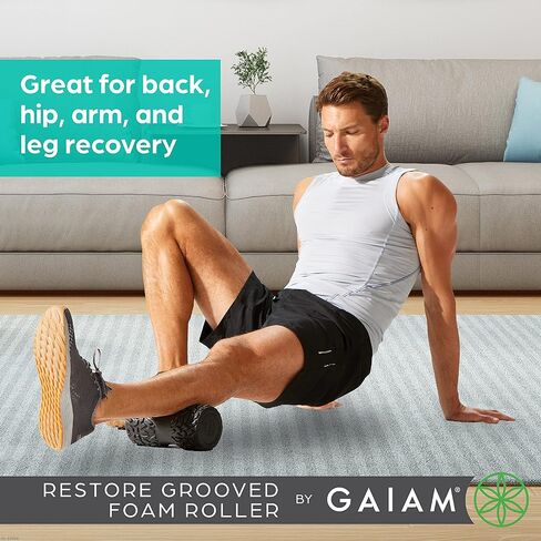 Gaiam Restore Grooved Foam Roller - Cradles The Spine, Calf, or Arms for Deep Muscle Release - Lightly Textured with Padding for Gentle Massage - 8" L x 4" D - Includes Massage Guide in Kuwait