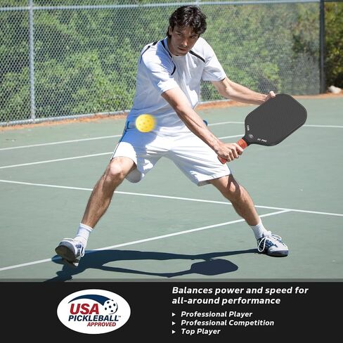 Pickleball Paddle, USA Pickleball Approved, 3K Raw Carbon Fiber Surface (CFS) High Grit & Spin, with 16MM Polypropylene Honeycomb Core, Ideal for Novice and Professional Players in Saudi Arabia