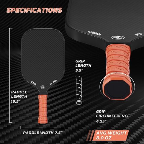 Pickleball Paddle, USA Pickleball Approved, 3K Raw Carbon Fiber Surface (CFS) High Grit & Spin, with 16MM Polypropylene Honeycomb Core, Ideal for Novice and Professional Players in Saudi Arabia
