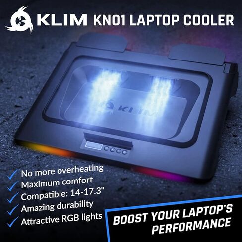 KLIM KN01 RGB Laptop Cooling Pad - New 2023 - Powerful Turbo-Laptop Fans (3600 RPM) - Rubber Seal and Dust Filters for Maximum Performance - Gaming Laptop Cooler to Avoid Overheating - 15.6-17.3 inch in Saudi Arabia