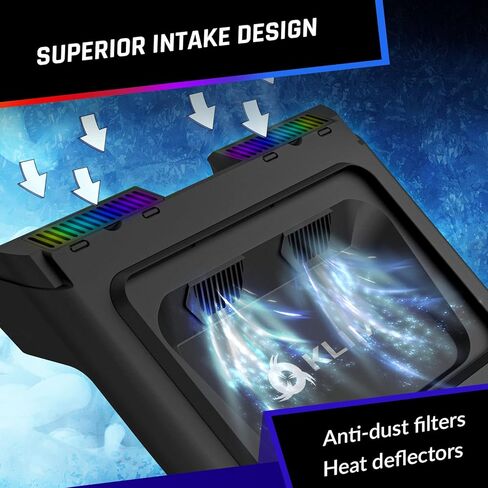 KLIM KN01 RGB Laptop Cooling Pad - New 2023 - Powerful Turbo-Laptop Fans (3600 RPM) - Rubber Seal and Dust Filters for Maximum Performance - Gaming Laptop Cooler to Avoid Overheating - 15.6-17.3 inch in Saudi Arabia