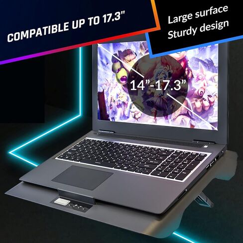 KLIM KN01 RGB Laptop Cooling Pad - New 2023 - Powerful Turbo-Laptop Fans (3600 RPM) - Rubber Seal and Dust Filters for Maximum Performance - Gaming Laptop Cooler to Avoid Overheating - 15.6-17.3 inch in Saudi Arabia