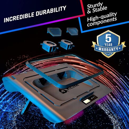 KLIM KN01 RGB Laptop Cooling Pad - New 2023 - Powerful Turbo-Laptop Fans (3600 RPM) - Rubber Seal and Dust Filters for Maximum Performance - Gaming Laptop Cooler to Avoid Overheating - 15.6-17.3 inch in Saudi Arabia