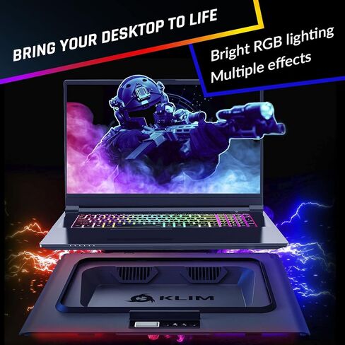 KLIM KN01 RGB Laptop Cooling Pad - New 2023 - Powerful Turbo-Laptop Fans (3600 RPM) - Rubber Seal and Dust Filters for Maximum Performance - Gaming Laptop Cooler to Avoid Overheating - 15.6-17.3 inch in Saudi Arabia