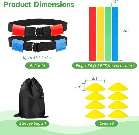 مجموعة علم كرة القدم، مجموعة أعلام وأحزمة كرة القدم لـ 14 لاعبًا، بما في ذلك 14 حزامًا، و56 علمًا لكرة القدم، و8 مخاريط، ومجموعة مسابقة علم كرة القدم in Kuwait