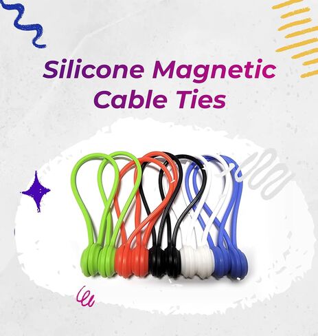 6 Pack Reusable Silicone Magnetic Cable Ties Twist Ties for Home/Office Cord Wrap, Cable Organizer, Magnetic Cord Holder, Cable Organizer Fridge Magnets - Perfect Smart Home Gadgets! 6 COLORS in Saudi Arabia