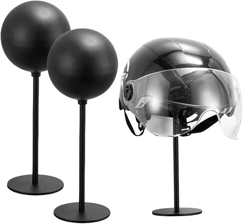 Motorcycle Helmet Rack, 2PCS Motorcycle Hanger Stand Cap Wig Holder Helmet Display Hanger Stand, Ball Shape Desktop Helmet Hanger for Coats, Caps, Football Baseball, Rugby Helmet Accessories (Black) in Kuwait