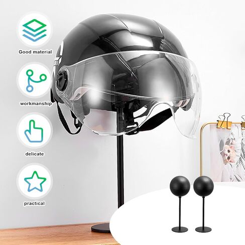Motorcycle Helmet Rack, 2PCS Motorcycle Hanger Stand Cap Wig Holder Helmet Display Hanger Stand, Ball Shape Desktop Helmet Hanger for Coats, Caps, Football Baseball, Rugby Helmet Accessories (Black) in Kuwait