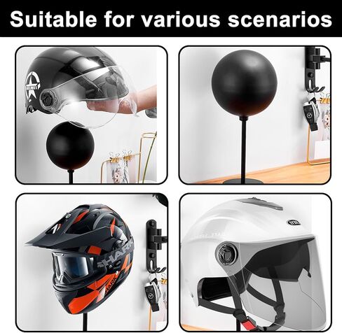 Motorcycle Helmet Rack, 2PCS Motorcycle Hanger Stand Cap Wig Holder Helmet Display Hanger Stand, Ball Shape Desktop Helmet Hanger for Coats, Caps, Football Baseball, Rugby Helmet Accessories (Black) in Kuwait