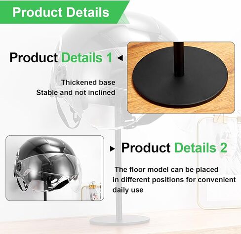 Motorcycle Helmet Rack, 2PCS Motorcycle Hanger Stand Cap Wig Holder Helmet Display Hanger Stand, Ball Shape Desktop Helmet Hanger for Coats, Caps, Football Baseball, Rugby Helmet Accessories (Black) in Kuwait