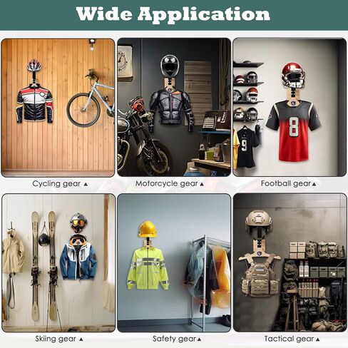 شماعة خوذة تثبت على الحائط من Aolamegs - حامل خوذة متعدد الوظائف مع شماعة ملابس وخطاف لتخزين معدات التزلج على الدراجات النارية وركوب الدراجات وكرة القدم in Kuwait