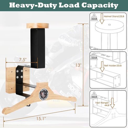 شماعة خوذة تثبت على الحائط من Aolamegs - حامل خوذة متعدد الوظائف مع شماعة ملابس وخطاف لتخزين معدات التزلج على الدراجات النارية وركوب الدراجات وكرة القدم in Kuwait