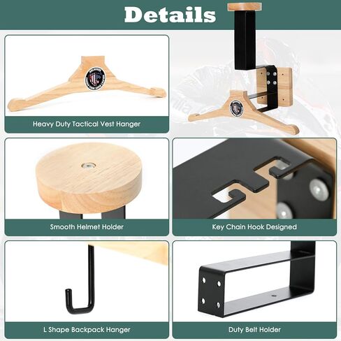 شماعة خوذة تثبت على الحائط من Aolamegs - حامل خوذة متعدد الوظائف مع شماعة ملابس وخطاف لتخزين معدات التزلج على الدراجات النارية وركوب الدراجات وكرة القدم in Kuwait
