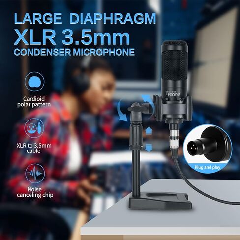 Podcast Equipment Bundle, Sound Card,Sound Board,Professional DJ Audio Interface Mixer, Portable ALL-IN-ONE Podcast Production Studio with XLR Microphone for Live Streaming, Recording and Gaming in Kuwait