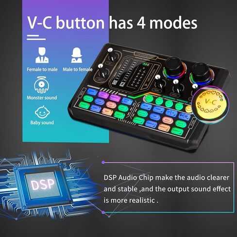 Podcast Equipment Bundle, Sound Card,Sound Board,Professional DJ Audio Interface Mixer, Portable ALL-IN-ONE Podcast Production Studio with XLR Microphone for Live Streaming, Recording and Gaming in Kuwait