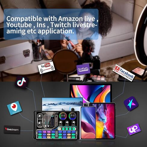 Podcast Equipment Bundle, Sound Card,Sound Board,Professional DJ Audio Interface Mixer, Portable ALL-IN-ONE Podcast Production Studio with XLR Microphone for Live Streaming, Recording and Gaming in Kuwait