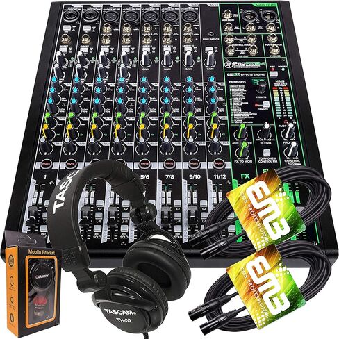 Mackie ProFX12v3 12-Channel Mixer with Built-in Effects and USB + Pro Headphone with Pair of EMB XLR Cable and Gravity Magnet Phone Holder Bundle, TH02 (2)+M in Saudi Arabia