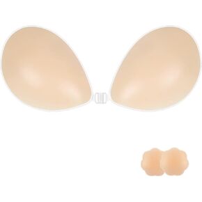 Loxoto Sticky Bra Adhesive Silicone Push Up Invisible Bra Backless Strapless Bra for Women with Nipple Covers