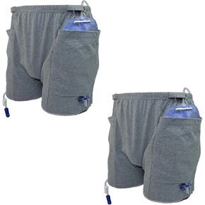 2 Pack Nephrostomy Bag Shorts, Urine Bag Pants, Catheter Bag Pants for Ostomy Drainage Bag, Elderly, Incontinence Care (Grey, Large)