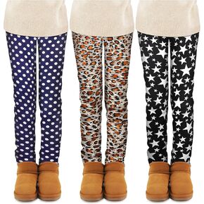 TODDOR 3 Pack Girls Printed Fleece Lined Leggings Thick Thermal Tights Warm Ankle Length Pants Winter Clothes for Kids