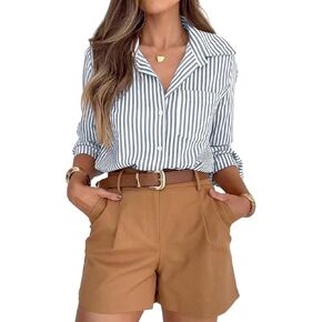 siliteelon Striped Button Down Shirts for Women Dress Shirts Long Sleeve Casual Collared Office Work Shirt with Pocket
