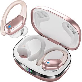 Wireless Earbuds Bluetooth Headphones 80hrs Playback Ear Buds Power Display with Noise Canceling Mic with Earhooks for Sports/Workout/Running Green