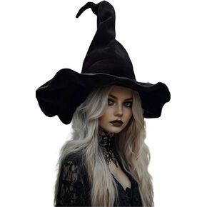 Black Witch Hat Adult Halloween Cosplay Costumes Accessory for Women Wicked Witches Hats Decor