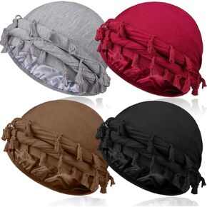4 Pieces Satin Lined Turban Silky Head Wraps for Men, Halo Turban Mens Turban Head Scarf for Hair