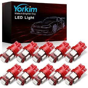 Yorkim 194 LED Bulbs White 6000k Super Bright 5th Generation, T10, 168 LED Bulb for Car Interior Dome Map Door Courtesy License Plate Lights W5W 2825, Pack of 10