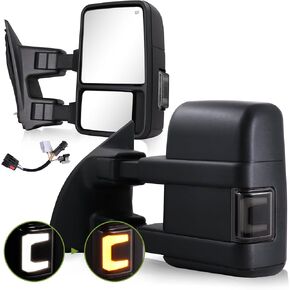 Towing Mirrors for 1999-2016 F250 F350 F450 F550 Ford Super Duty & 2000-2005 Ford Excursion Tow Mirrors with Turn Signal & Running Light Heated Power Glass Pair Set (Black Inside)