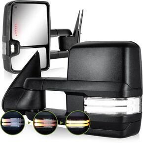 Switchback Towing Mirrors for 2003-2007 Chevy Silverado Side Mirrors GMC Sierra Tow Mirrors with Dynamic Turn Signal&Running Light Backup Lamp Power Heated Extendable Pair Set