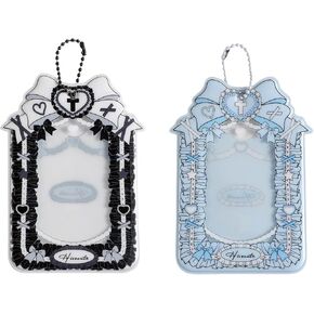 ZGMYC 2 Pcs Kpop Photocard Holder with Keychain Y2K Kawaii Bow Lace Photo Card Sleeves ID Badge Holder Card Protector