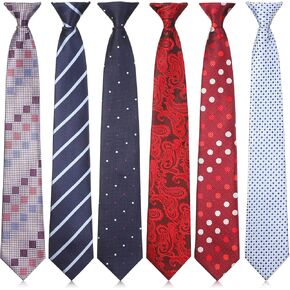 Janmercy 6 Pcs Clip on Tie for Men Clip on Easy Necktie Striped Solid Plaid Dots Mixed Lot Tie for Office School, 20 Inch (Assorted Style)