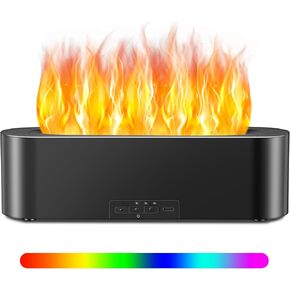 Timeable Flame Air Humidifier, Upgrade 7 Color Flame Fire Lights Essential Oil Diffuser Waterless Auto Off 150ml Aromatherapy Diffuser for Yoga, Large Room, Bedroom, Office (Black)