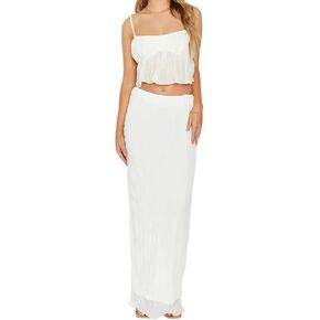 Women’s Sexy Ruffle Dress Spaghetti Strap Cami Top Bodycon Long Skirt Club Party Two Piece Skirt Outfits Sets