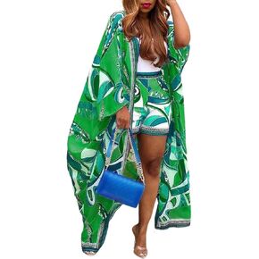 2 Piece Outfits for Women Sexy Beach Cover Up Shorts Set Open Front Long Cardigan