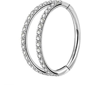 OUFER Helix Piercing Jewelry,16G Surgical Steel Helix Hoop Earrings, Cartilage Tragus Rook Piercing Jewelry, Double Row Diamonds Lip Labret Rings Hoop for Women Men