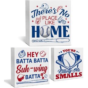Baseball Decor for Home Baseball Sports Tiered Tray Decor 3 Pcs Decorative Wood Box Signs Rustic Table Desk Shelf Decoration for Bedroom Boys Room Party