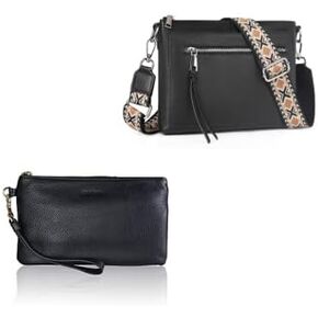 befen Women's Genuine Italian Leather Wristlet Clutch Wallet Purse with Small Shoulder Purse Handbags with Adjustable Guitar Strap