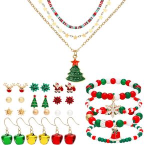 NEWITIN 33 Pieces Gold Jewelry Set for Women Fashion Costume Jewelry Gold Plated Necklace Bracelet Ring Gold Earrings Set for Women