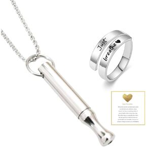 VICUSSE Just Breathe Ring necklace set,Stainless Steel Spiral Wrap Healing Rings Anxiety Necklace Inspirational & meditation Gift