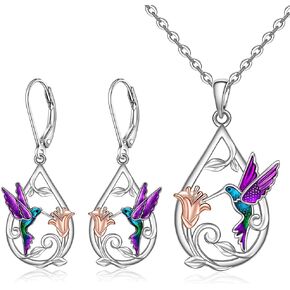 Hummingbird Earrings and Hummingbird Necklace for Women Sterling Silver Cute Bird Jewelry Mothers Day Gifts