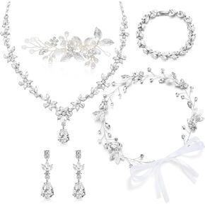 Henoyso Bride Jewelry Set 5 Pieces Wedding Jewelry for Bride Rhinestone Jewelry Set for Wedding Bridal Bachelorette Party Prom
