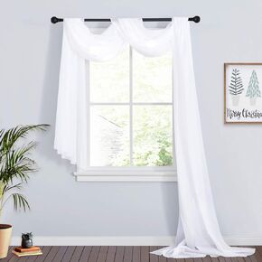 RYB HOME White Sheer Curtains for Canopy Bed, Living Room Decor as Ceiling Drapes Window Scarf Table Runner Outdoor Curtains for Wedding Arch Backdrop, Wide 60 in x Long 216 in per Panel, 2 Pieces