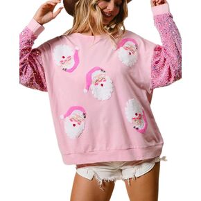 UAURORAO Christmas Sequins Sweatshirts Women Glitter Patch Crewneck Pullover Tops Sparkly Printed Xmas Long Sleeve Shirt in Kuwait