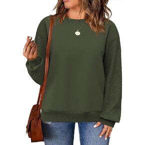 DOLNINE Plus-Size-Sweatshirts for Women Casual Crewneck Tops Cable Knit Sleeve Loose Fit Pullover Shirts XL-5XL