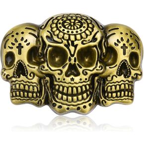 Western Belt Buckle Vintage Ghost Skeleton Skull Belt Buckle for Men American Native Western Cowboys, Silver/Gold